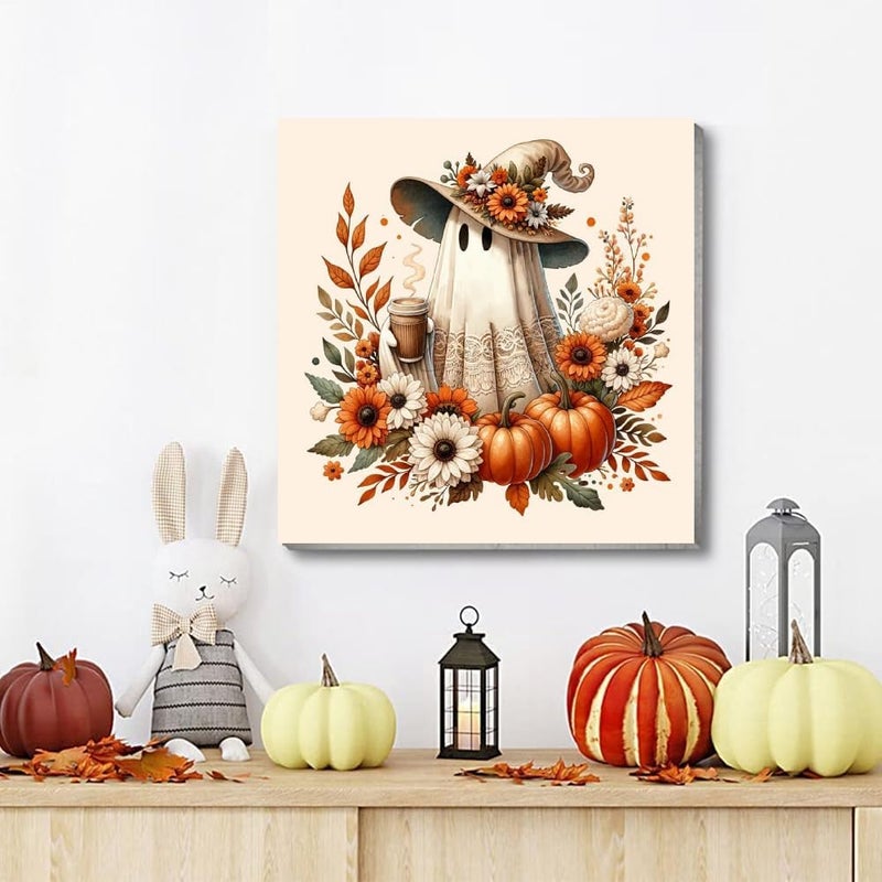 VIGEGU 2 Pack Thanksgiving Paint by Numbers Kit for Adults with Framed,Fall Scarecrow Ghost Pumpkin Paint by Number DIY Adult Paint by Number Kits for Wall Decor 10x10in - Image 3